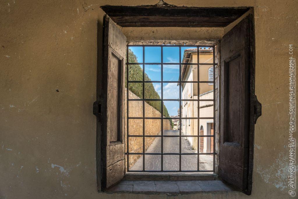 Finestra con inferriate muro e aiuola